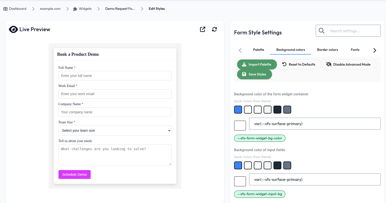 Advanced style customization with live preview
